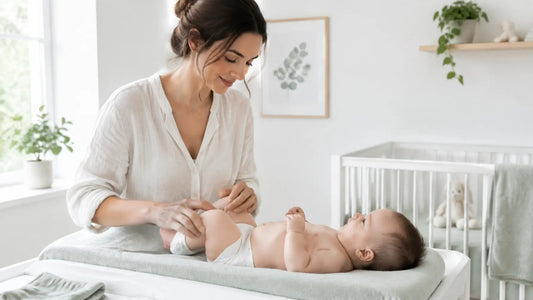 Non toxic baby powder in a calm, natural baby-care setting