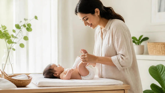 Talc free baby powder safety: parent gently caring for an infant in a clean nursery