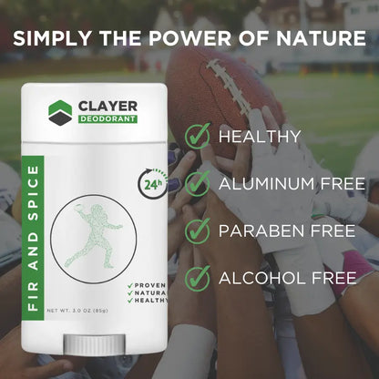 Natural Deodorant - Football Players - 3.35 OZ - NEW FORMULA - CLAYER