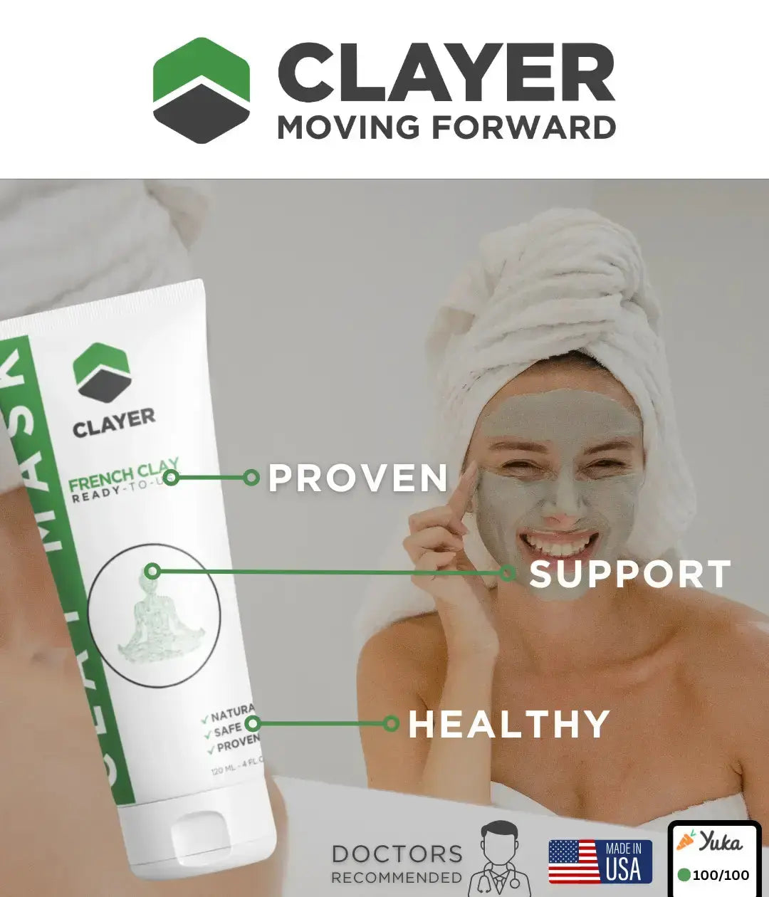 Clay Mask - 4FL.OZ. - Anti-Aging - Ready-to-Use healing clay - Facial Care - CLAYER