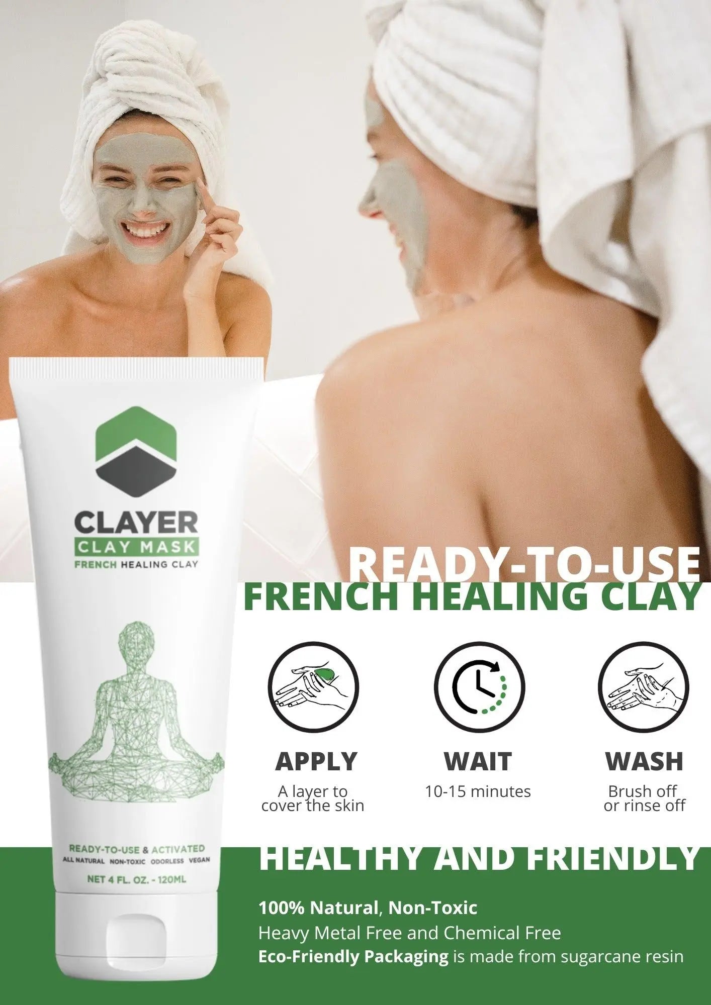 Clay Mask 4FL.OZ. - Ready-to-Use French Clay - Facial Care - CLAYER