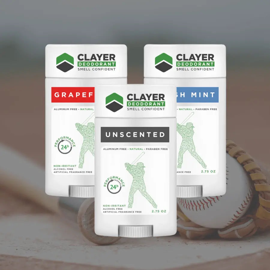 Deodorante naturale Clayer - Giocatori di baseball - 2.75 OZ - Confezione da 3 - CLAYER