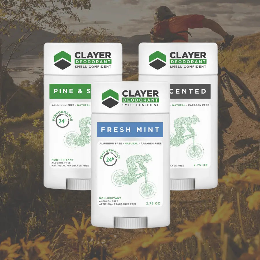 Deodorante naturale Clayer - Ciclisti 2.75 OZ - Confezione da 3 - CLAYER