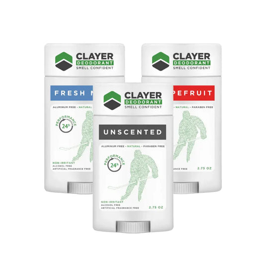 Desodorante Natural Clayer - Jogadores de Hóquei - 2.75 OZ - Pacote de 3 - CLAYER