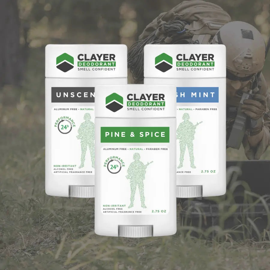 Desodorante Natural Clayer - Jogadores Militares - 2.75 OZ - Pacote de 3 - CLAYER