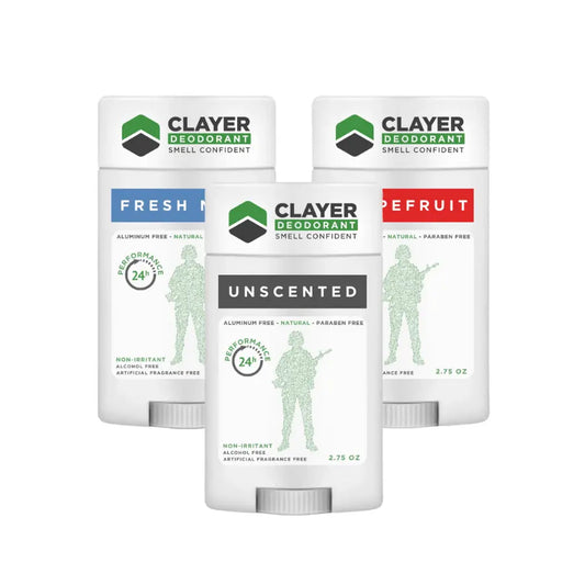 Deodorante naturale Clayer - Giocatori militari - 2.75 OZ - Confezione da 3 - CLAYER
