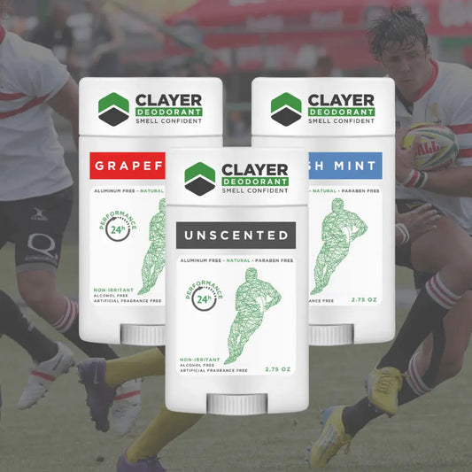 Desodorante natural Clayer - Rugby Pro Sport - 2.75 OZ - Paquete de 3 - CLAYER