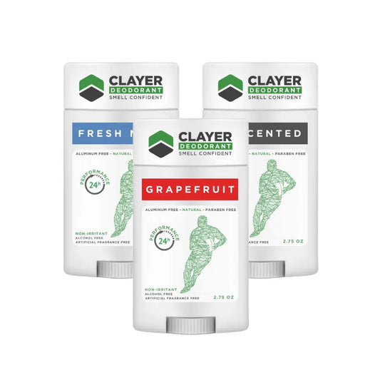Deodorante naturale Clayer - Rugby Pro Sport - 2.75 OZ - Confezione da 3 - CLAYER