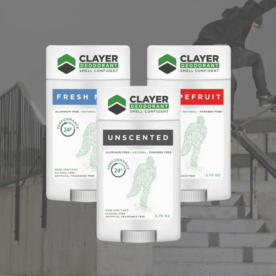 Desodorante natural Clayer - Skaters - 2.75 OZ - Paquete de 3 - CLAYER