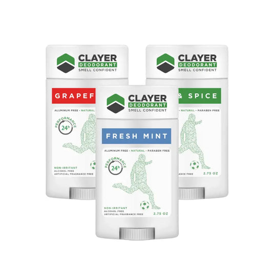 Deodorante naturale Clayer - Giocatori di calcio - 2.75 OZ - Confezione da 3 - CLAYER