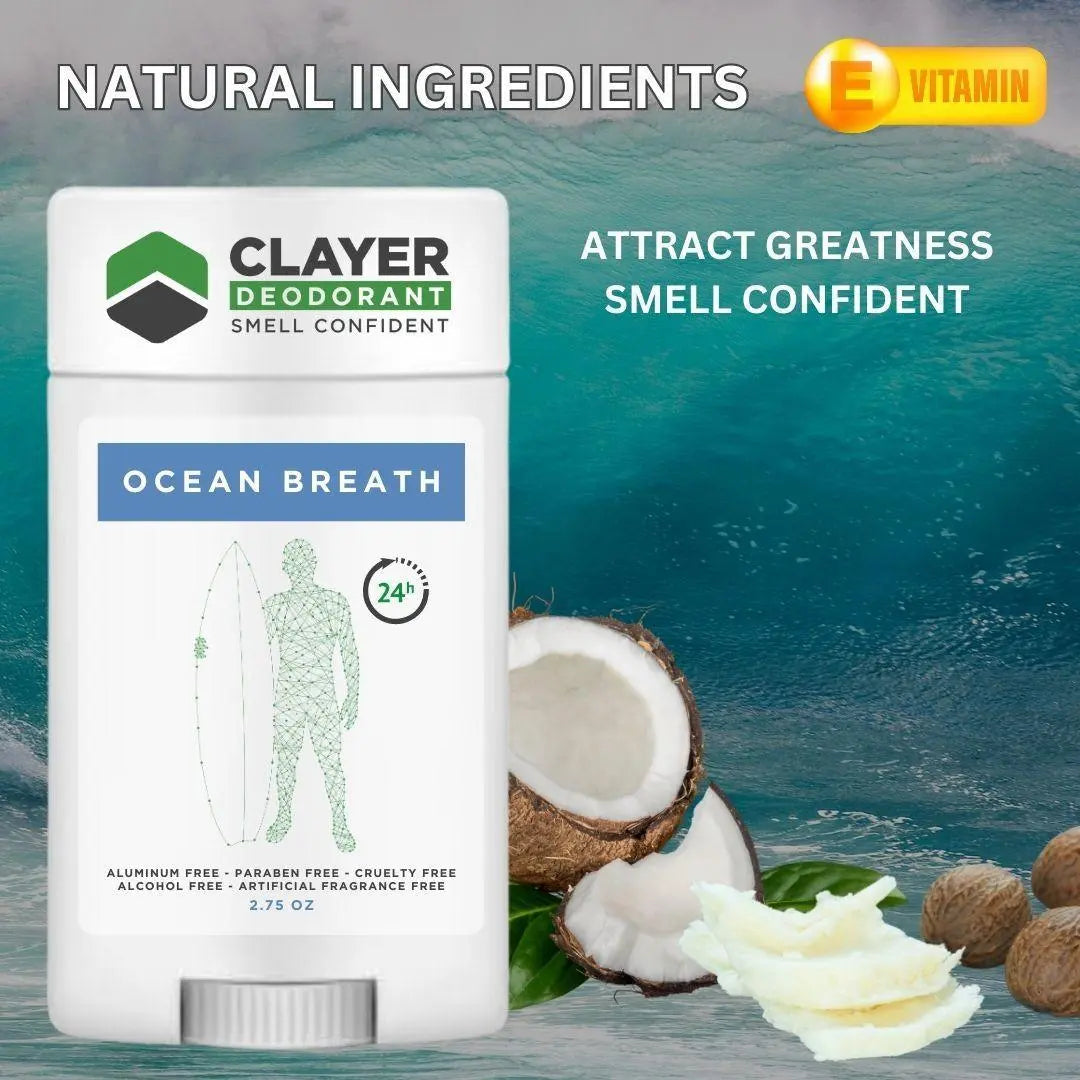 Clayer Natürliches Deodorant – Surfer – 2.75 OZ – 3er-Pack – CLAYER