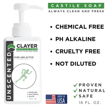 Organic Soap castile - Active / Parkour / gym - 16 fl oz. - CLAYER