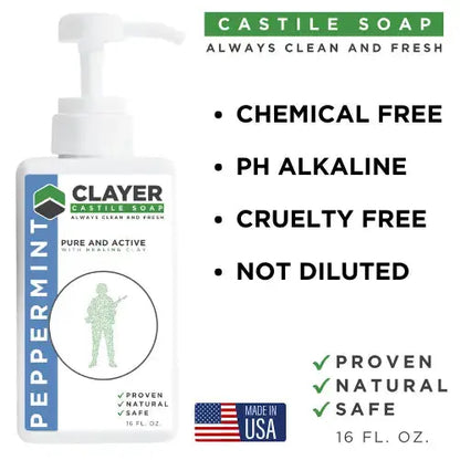 Organic Castile Soap - Military - 16 fl oz. - CLAYER